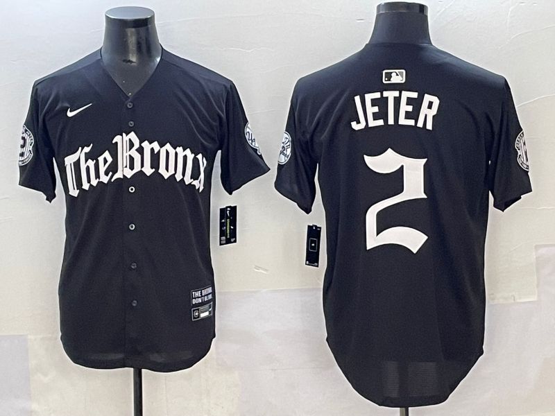 Men 2025 New York Yankees #2 Jeter Black Five generations Joint Name Nike MLB Jersey style 1